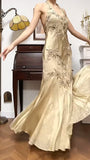 Mermaid Halter Satin Beaded Applique Prom Dress HZ1024
