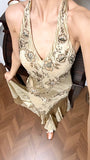Mermaid Halter Satin Beaded Applique Prom Dress HZ1024