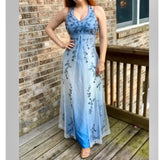 Gradient Purple Sheath Halter Neck Satin Prom Dress with Beaded Appliques HZ1024