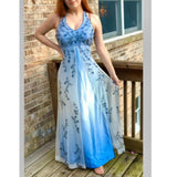 Gradient Purple Sheath Halter Neck Satin Prom Dress with Beaded Appliques HZ1024