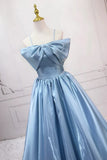 Sweet A-Line Spaghetti Strap Satin Long Prom Dress Evening Party Dress HZ1024