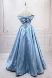 Sweet A-Line Spaghetti Strap Satin Long Prom Dress Evening Party Dress HZ1024