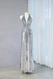 Sequins Sheath V-Neck Long Prom Dress Shiny Evening Dress HZ1024