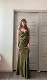 Green Mermaid Spaghetti Straps Satin Beaded Long Prom Dress Evening Dress HZ1024
