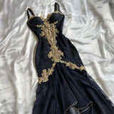 Elegant Sweetheart Neck Lace Chiffon Spaghetti Strap Sequin Prom Dress HZ1024