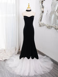Tulle Velvet Black Long Prom Dress, Mermaid Long Formal Dress HZ1024