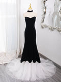 Tulle Velvet Black Long Prom Dress, Mermaid Long Formal Dress HZ1024