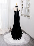 Tulle Velvet Black Long Prom Dress, Mermaid Long Formal Dress HZ1024