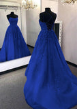 Green A-Line Spaghetti Strap Tulle Applique Long Prom Dress HZ1024