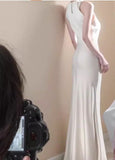 satin halter neck dress birthday engagement dress HZ1024