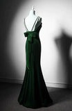 Green Vintage Mermaid Velvet Spaghetti Straps Long Prom Dress HZ1024