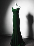 Green Vintage Mermaid Velvet Spaghetti Straps Long Prom Dress HZ1024