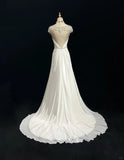 Elegant A-Line Chiffon V-neck Long Prom Dress with Beading Simple Wedding Dress HZ1024