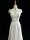 Elegant A-Line Chiffon V-neck Long Prom Dress with Beading Simple Wedding Dress HZ1024