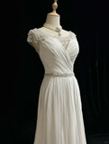 Elegant A-Line Chiffon V-neck Long Prom Dress with Beading Simple Wedding Dress HZ1024