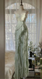 Sheath Spaghetti Strap Ruffled Prom Dress with Beading Evening Dress HZ1024