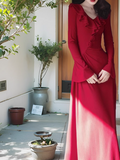 retro red ruffled niche design slim long skirt HZ1024
