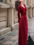 retro red ruffled niche design slim long skirt HZ1024