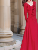 retro red ruffled niche design slim long skirt HZ1024