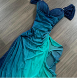 Blue Sweetheart Neck Bodycon Dress Ruffled Party Dress Spaghetti Strap Evening Dress HZ1024