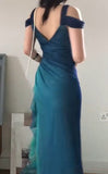 Blue Sweetheart Neck Bodycon Dress Ruffled Party Dress Spaghetti Strap Evening Dress HZ1024