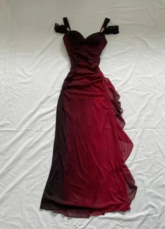 Party Dresses Under $160??Elegant Purple Glitter Ruffled Chiffon Prom Dresses HZ1024
