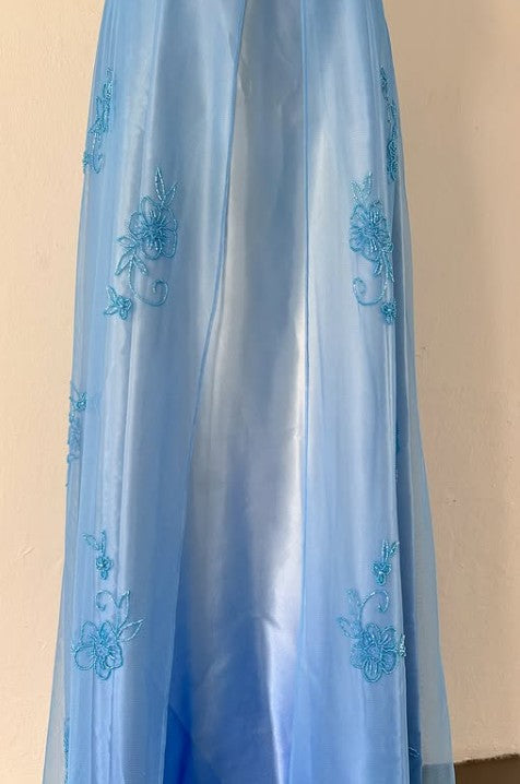 Vintage Prom Dress Under $170??Gorgeous Spaghetti Straps Beading Applique Gradient Blue Sleeveless Long Evening Dress HZ1024