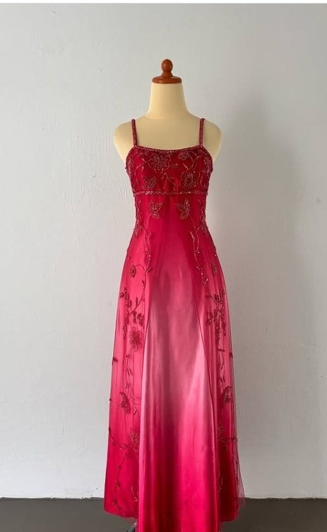 Vintage Prom Dress Under $170??Gorgeous Spaghetti Straps Beading Applique Gradient Blue Sleeveless Long Evening Dress HZ1024