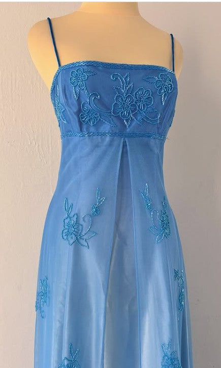 Vintage Prom Dress Under $170??Gorgeous Spaghetti Straps Beading Applique Gradient Blue Sleeveless Long Evening Dress HZ1024
