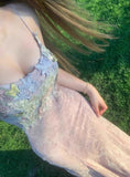 Sweet Lace Applique Spaghetti Strap Mermaid Sleeveless Long Birthday Prom Dress Adult Ceremony Graduation Prom Dress HZ1024