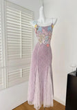 Sweet Lace Applique Spaghetti Strap Mermaid Sleeveless Long Birthday Prom Dress Adult Ceremony Graduation Prom Dress HZ1024