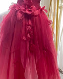 Gradient Tulle Strapless A-Line Long Wedding Dress Evening Gown HZ1024