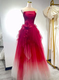 Gradient Tulle Strapless A-Line Long Wedding Dress Evening Gown HZ1024