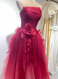 Gradient Tulle Strapless A-Line Long Wedding Dress Evening Gown HZ1024