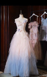 Color Strapless Tulle A-Line Long Birthday Ball Dress Beautiful Wedding Dress HZ1024