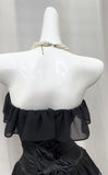 Black Strapless A-Line Layered Chiffon Long Prom Dress Graduation Prom Dress HZ1024