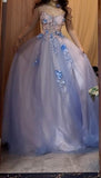 A-Line Spaghetti Strap Tulle Applique Long Prom Dress Sweet Evening Dress HZ1024