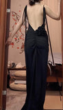 Sexy Chiffon Sheath Backless Long Prom Dress Spaghetti Strap Party Dress HZ1024
