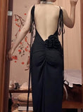 Sexy Chiffon Sheath Backless Long Prom Dress Spaghetti Strap Party Dress HZ1024