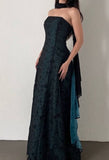 Strapless Teal Satin Sleeveless Black Tulle Beaded Ball Dress Birthday Evening Dress HZ1024