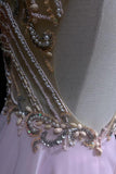 Pink A-Line Tulle High Neck Chiffon Long Beaded Backless Prom Dress Retro Wedding Birthday Dress HZ1024