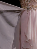 Pink A-Line Tulle High Neck Chiffon Long Beaded Backless Prom Dress Retro Wedding Birthday Dress HZ1024