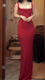 Spaghetti Strap Satin Backless Long Bodycon Dress Ball Evening Dress HZ1024