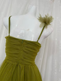 Olive Green Spaghetti Strap Tulle Long Prom Dress Sweet Birthday Evening Dress HZ1024