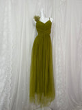 Olive Green Spaghetti Strap Tulle Long Prom Dress Sweet Birthday Evening Dress HZ1024