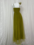 Olive Green Spaghetti Strap Tulle Long Prom Dress Sweet Birthday Evening Dress HZ1024