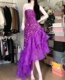Mermaid Sequined Strapless Tulle Evening HZ1024