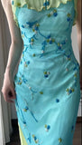 Spaghetti Strap Chiffon Sheath Ruffle Beaded Blue and Green Spliced Ball Dress Party Birthday Dress HZ1024