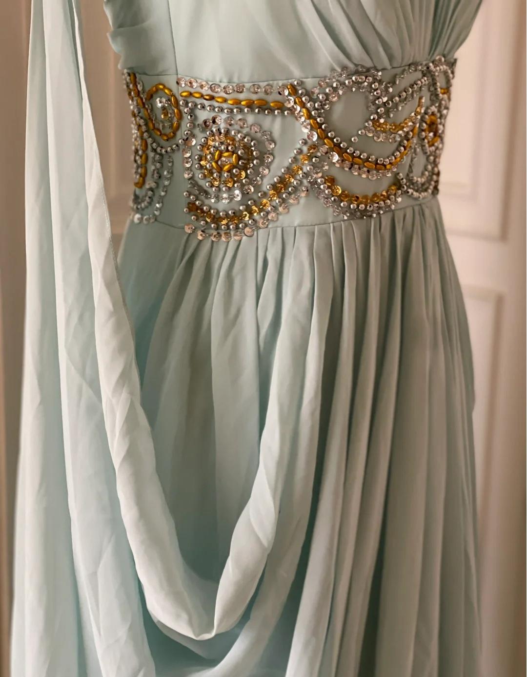 Tiffany Blue V-neck A-Line Beaded Chiffon Long Prom Dress Evening Dress Wedding Dress HZ1024