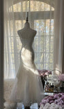 White Spaghetti Strap Mermaid Tulle Sequined Ball Dress Birthday Dress HZ1024